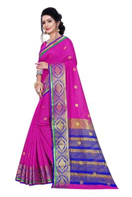 Blissta Magenta Pure Cotton Jacquard Saree With Running Blouse 4