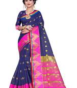 Blissta Nblue Pure Cotton Jacquard Saree With Running Blouse