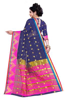 Blissta Nblue Pure Cotton Jacquard Saree With Running Blouse 2