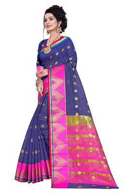 Blissta Nblue Pure Cotton Jacquard Saree With Running Blouse 5
