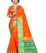 Blissta Orange Pure Cotton Jacquard Saree With Running Blouse