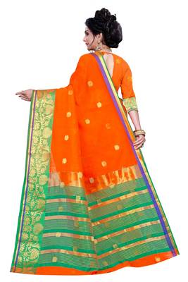 Blissta Orange Pure Cotton Jacquard Saree With Running Blouse 2