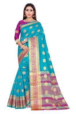 Blissta Sky Blue Art Silk Jacquard Saree With Running Blouse 1