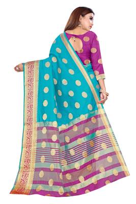 Blissta Sky Blue Art Silk Jacquard Saree With Running Blouse 2