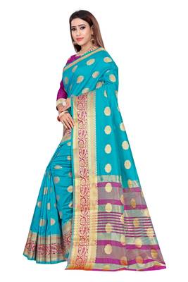 Blissta Sky Blue Art Silk Jacquard Saree With Running Blouse 5