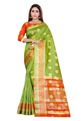Blissta Light Green Art Silk Jacquard Saree With Running Blouse 1