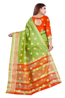 Blissta Light Green Art Silk Jacquard Saree With Running Blouse 2