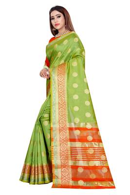 Blissta Light Green Art Silk Jacquard Saree With Running Blouse 5