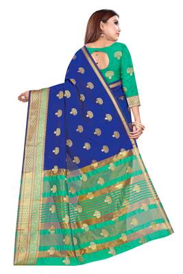 Blissta Rblue Art Silk Jacquard Saree With Running Blouse 2