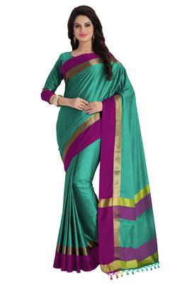 Light green woven cotton saree with blouse 1