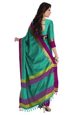 Light green woven cotton saree with blouse 2