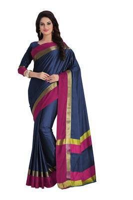 Navy blue woven cotton saree with blouse 1