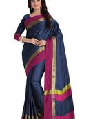 Navy blue woven cotton saree with blouse