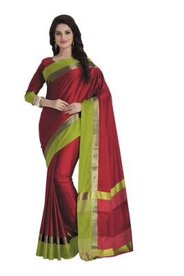 Maroon woven cotton saree with blouse 1