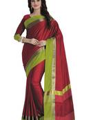 Maroon woven cotton saree with blouse