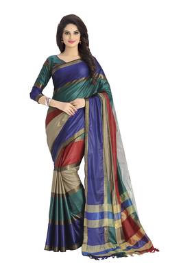 Multicolor woven cotton saree with blouse 1