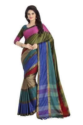 Multicolor woven cotton saree with blouse 1