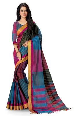 Multicolor woven cotton saree with blouse 1