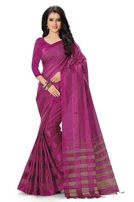 Dark pink woven cotton saree with blouse 1