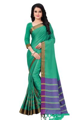 Light green woven cotton saree with blouse 1