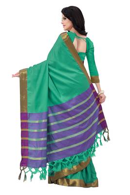 Light green woven cotton saree with blouse 2