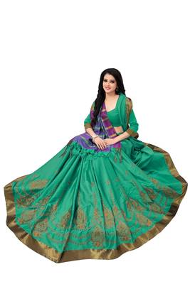 Light green woven cotton saree with blouse 3