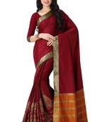 Maroon woven cotton saree with blouse