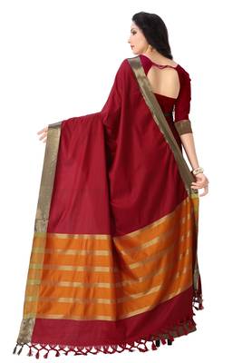 Maroon woven cotton saree with blouse 2
