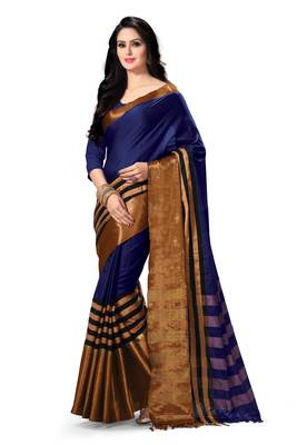 Navy blue woven cotton saree with blouse 1