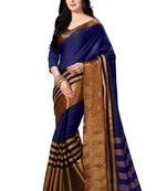 Navy blue woven cotton saree with blouse