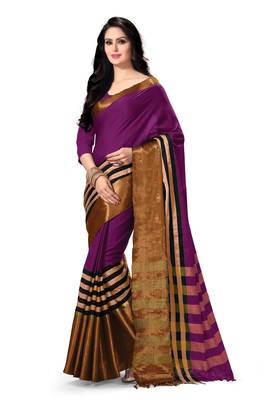 Purple woven cotton saree with blouse 1
