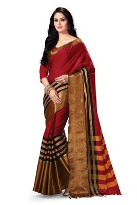 Maroon woven cotton saree with blouse 1