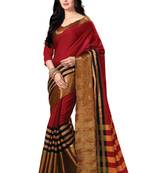Maroon woven cotton saree with blouse