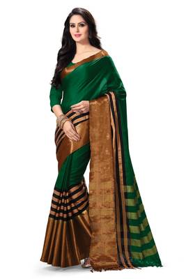 Green woven cotton saree with blouse 1