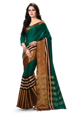Green woven cotton saree with blouse 1