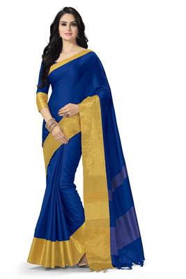 Blue woven cotton saree with blouse 1
