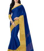 Blue woven cotton saree with blouse