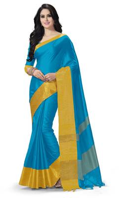 Sky blue woven cotton saree with blouse 1
