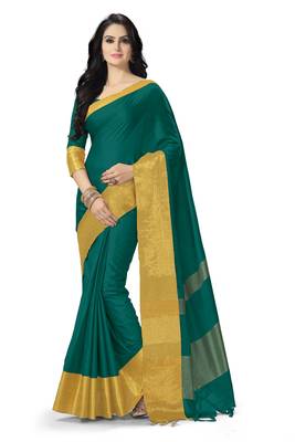 Green woven cotton saree with blouse 1