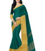 Green woven cotton saree with blouse