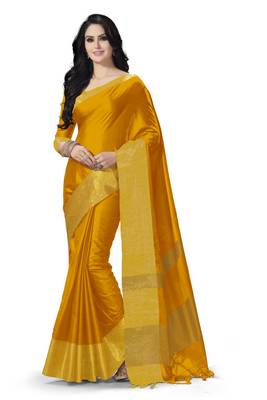Yellow woven cotton saree with blouse 1