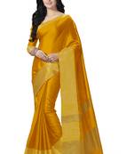 Yellow woven cotton saree with blouse