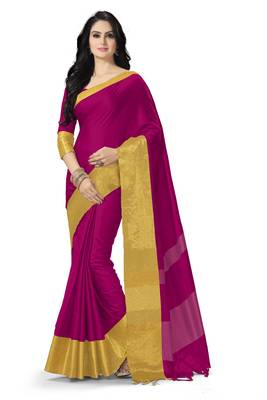 Pink woven cotton saree with blouse 1