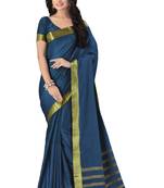 Blue woven cotton saree with blouse