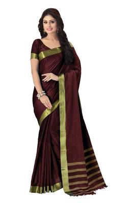 Maroon woven cotton saree with blouse 1