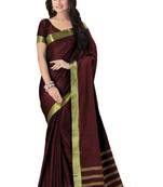Maroon woven cotton saree with blouse