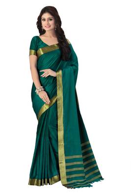 Green woven cotton saree with blouse 1