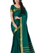 Green woven cotton saree with blouse