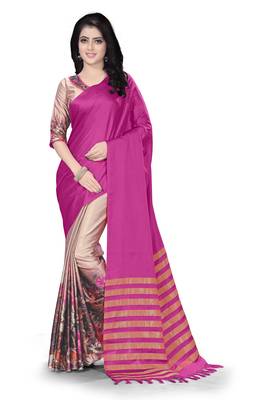 Pink printed silk saree with blouse 1