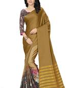 Yellow printed silk saree with blouse